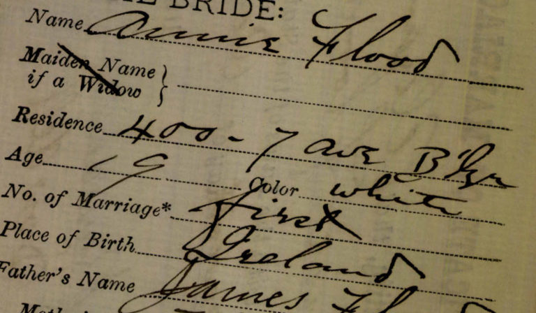 Marriage Certificate for Anne Flood and Alexandeer McCulloch