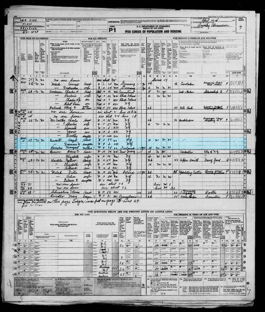 1950 census. Hazel Ewart household.