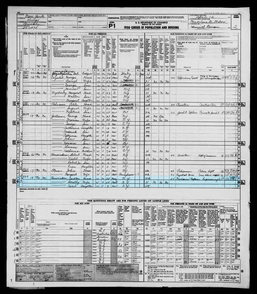 1950 census. Carlton Hendrickson household.