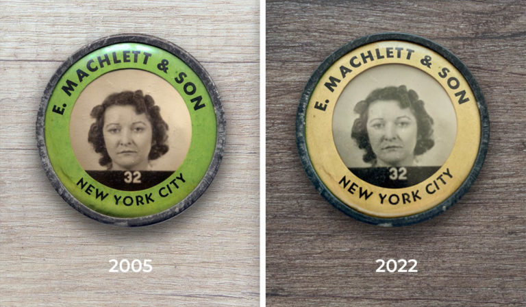 Comparison Photo. Hazel (Knowles) Ewart's Work Badge